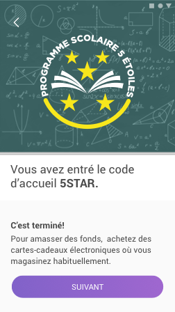 Écran du code de collecte de fonds