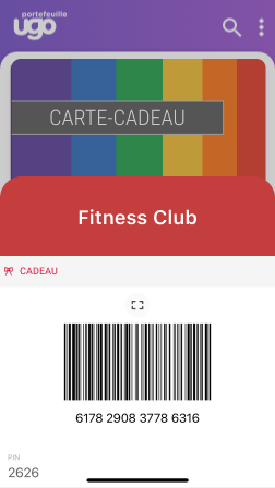 Écran d'une carte cadeau