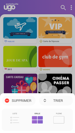 Écran de menu Organiser